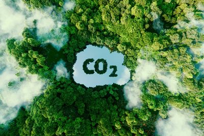 Uma área verde que ilustra a palavra CO2. 