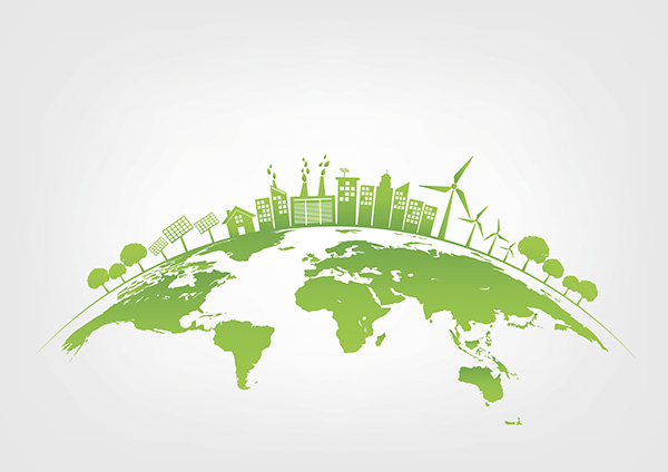 Una ilustración que resalta todas las opciones de energía sostenible y amigable con el medioambiente. 